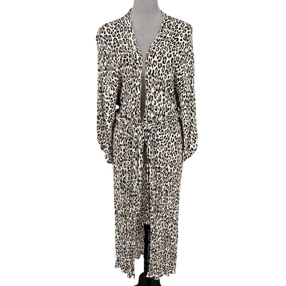 Show Me Your Mumu Robe Womens Small Kimono Animal Print Belt Crinkle Swim Cover